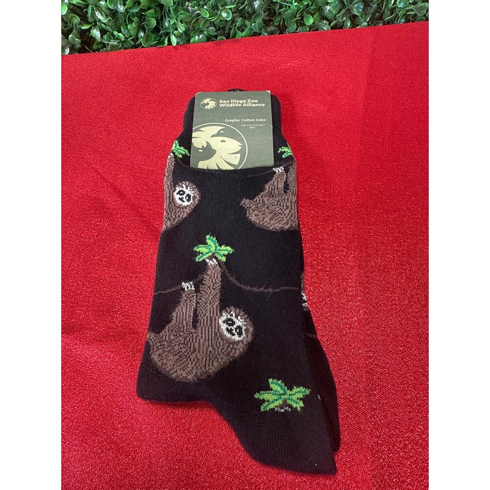 NWT Mens Socksmith Mens Crew Socks Sloth Black Novelty Footwear Safari Sz 10-12